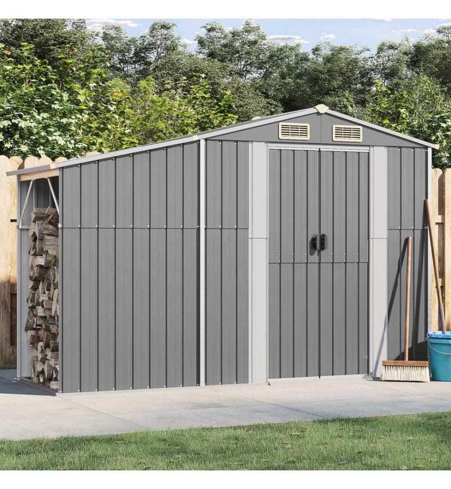 Abri de jardin gris 277x93x179 cm acier galvanisé