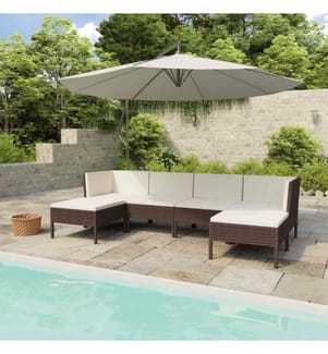 6-tlg. Garten-Lounge-Set mit Auflagen Poly Rattan Braun