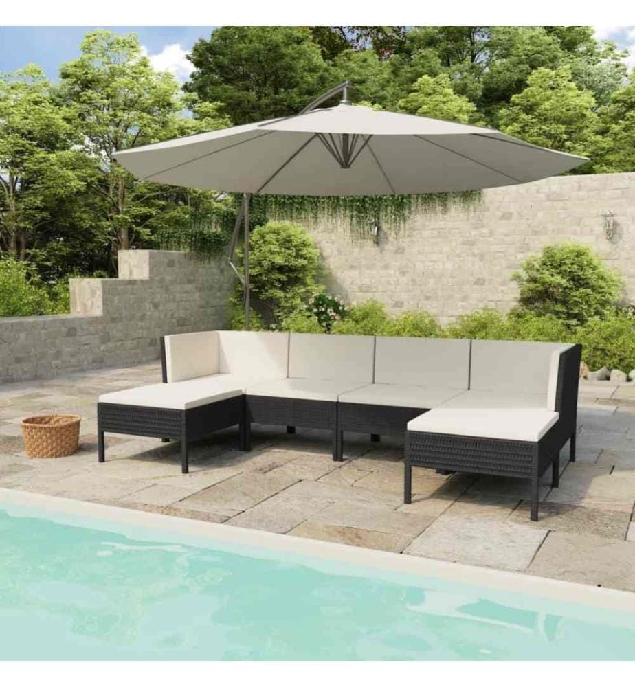 Salon de jardin 6 pcs avec coussins Résine tressée Noir
