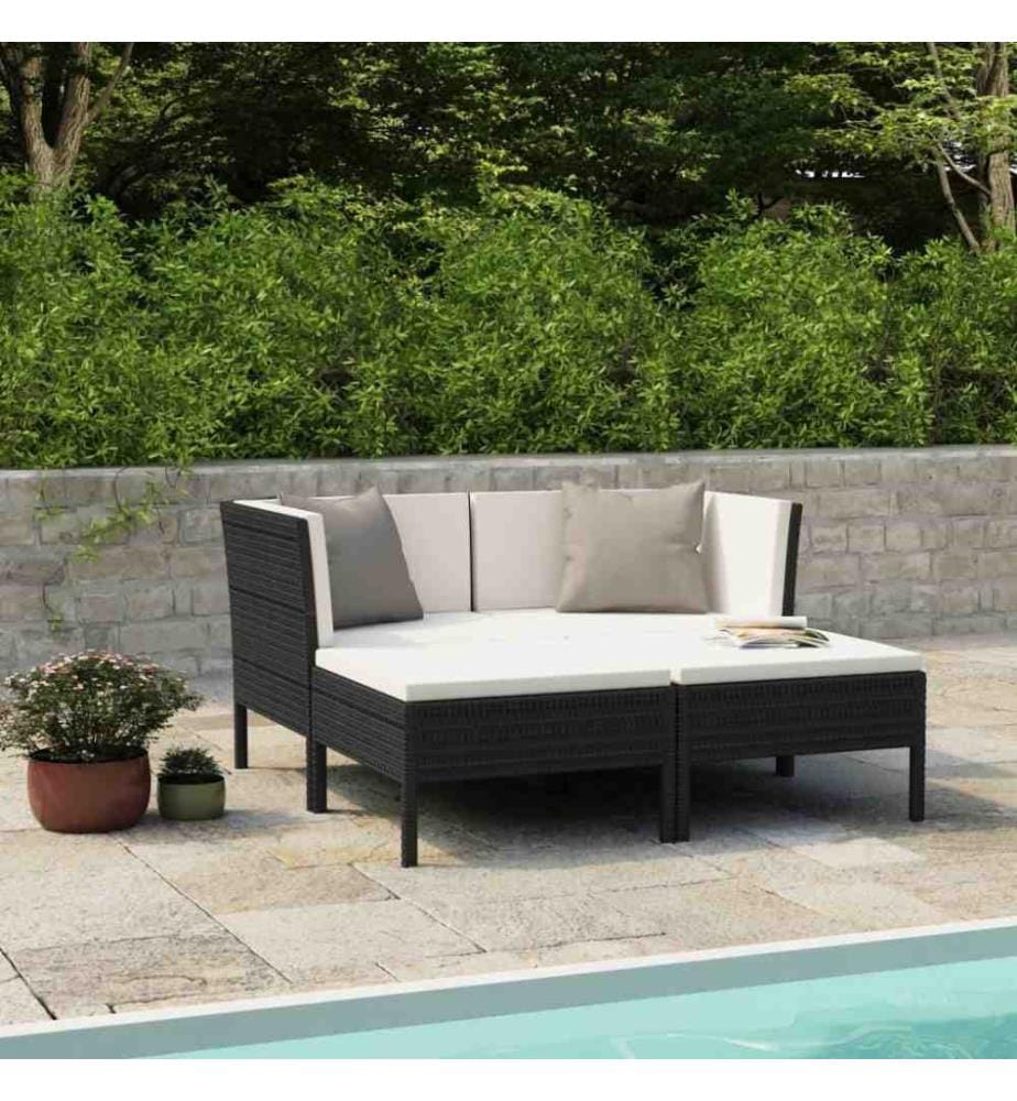 4-tlg. Garten-Lounge-Set mit Auflagen Poly Rattan Schwarz