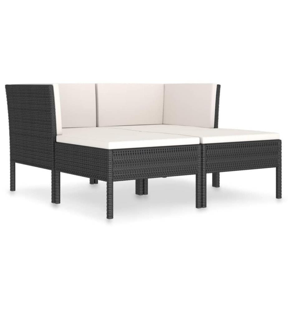 4-tlg. Garten-Lounge-Set mit Auflagen Poly Rattan Schwarz