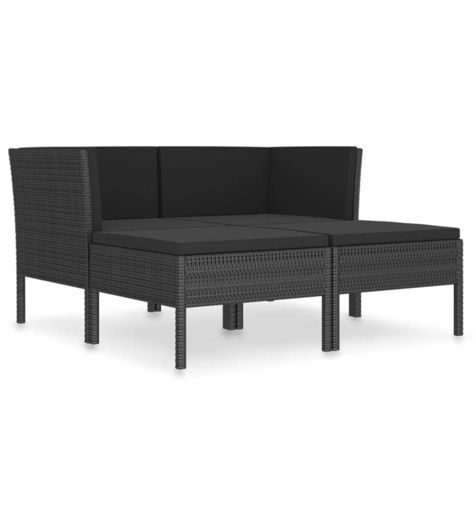 4-tlg. Garten-Lounge-Set mit Auflagen Poly Rattan Schwarz