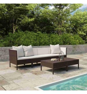 6-tlg. Garten-Lounge-Set mit Auflagen Poly Rattan Braun