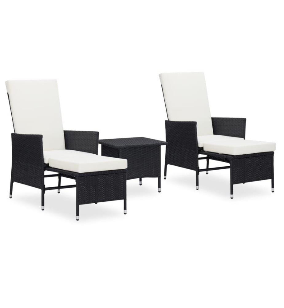 Salon de jardin 3 pcs avec coussins Résine tressée Noir