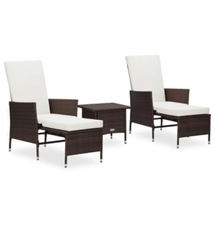 3-tlg. Garten-Lounge-Set mit Auflagen Poly Rattan Braun