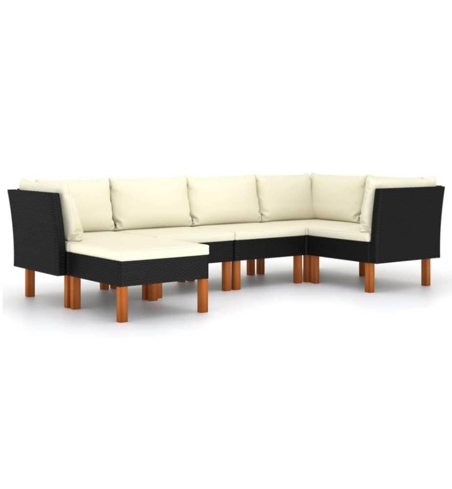 6-tlg. Garten-Lounge-Set mit Kissen Poly Rattan Schwarz