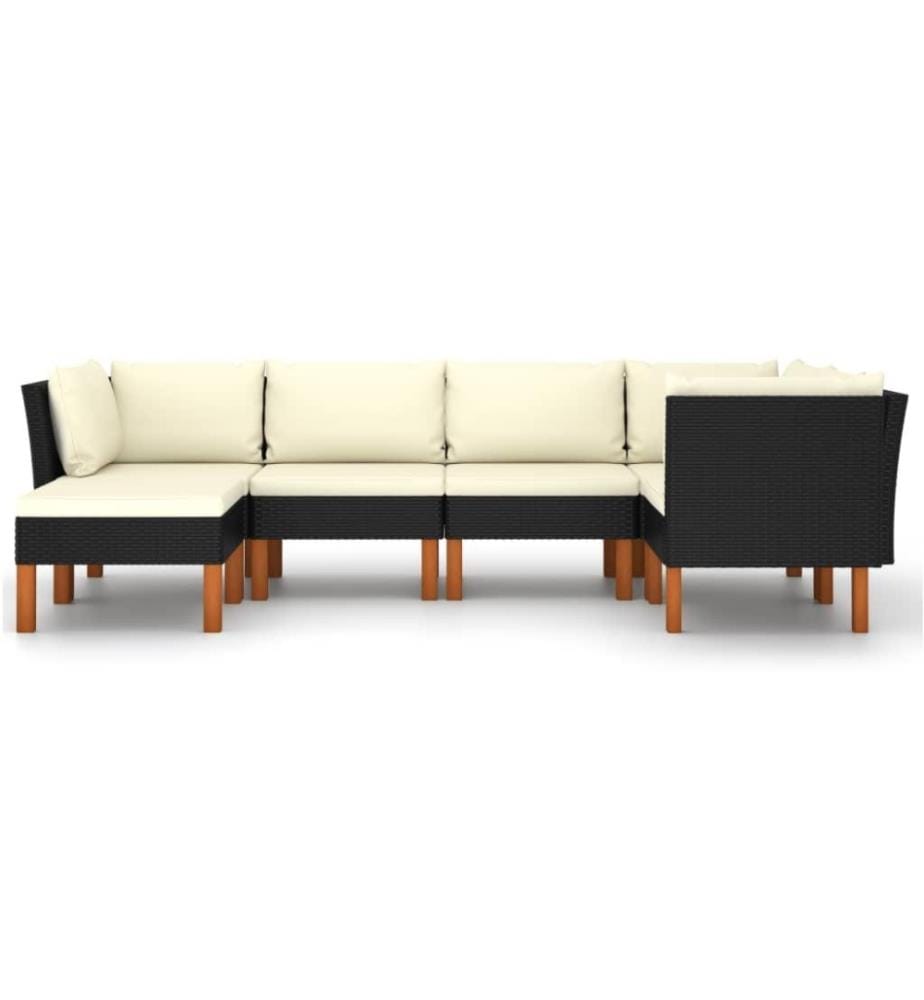 6-tlg. Garten-Lounge-Set mit Kissen Poly Rattan Schwarz