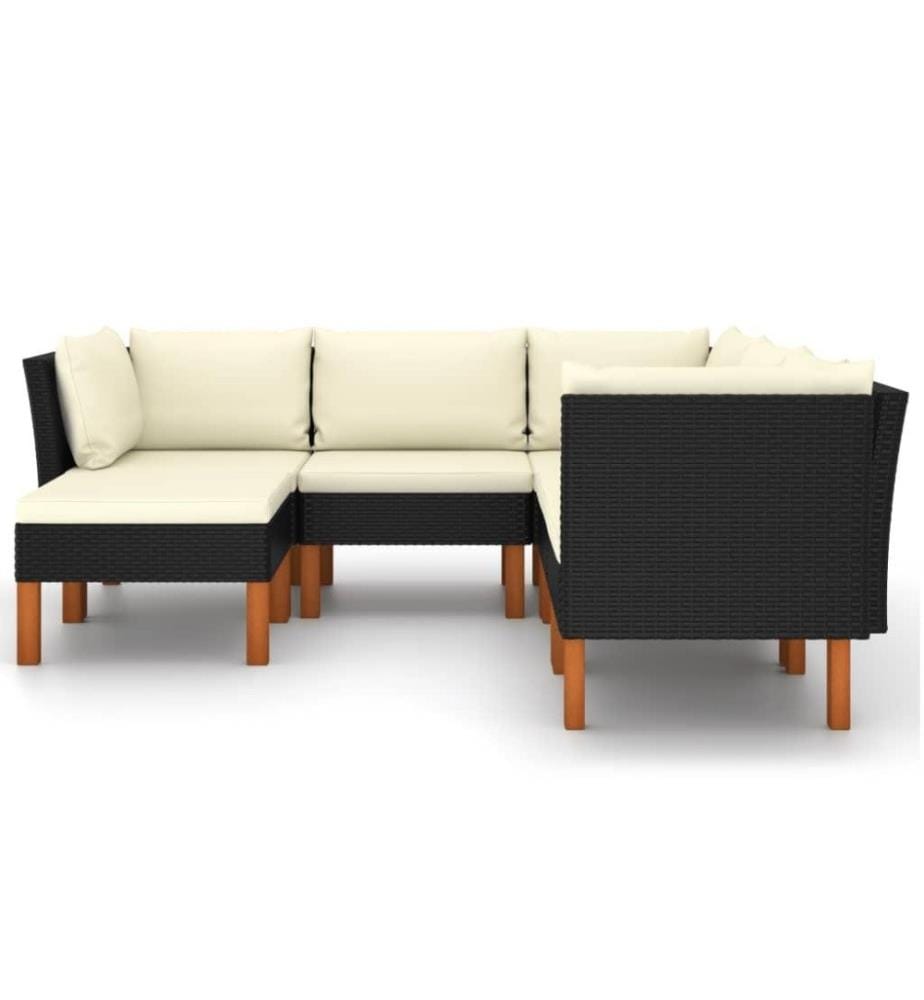 6-tlg. Garten-Lounge-Set mit Kissen Poly Rattan Schwarz