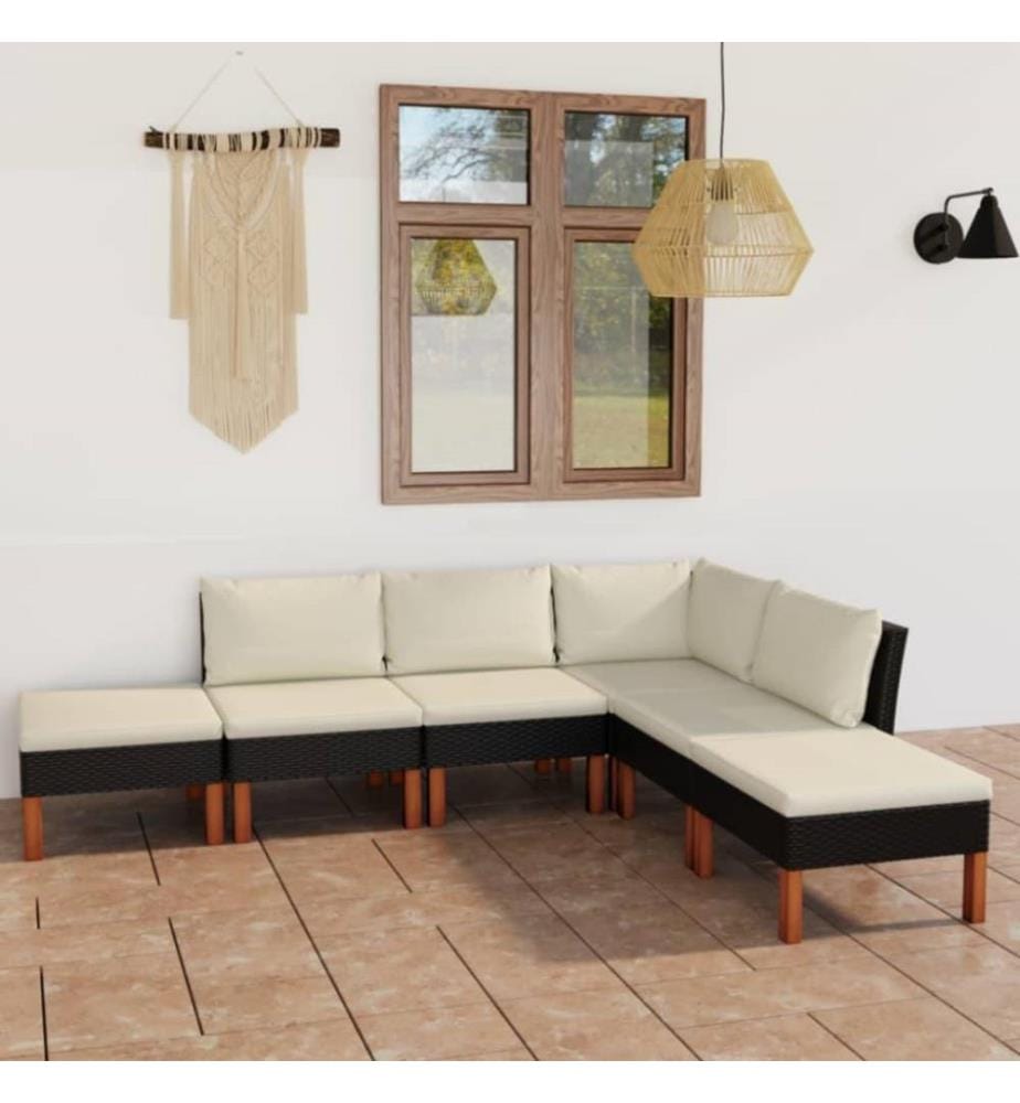 6-tlg. Garten-Lounge-Set mit Kissen Poly Rattan Schwarz