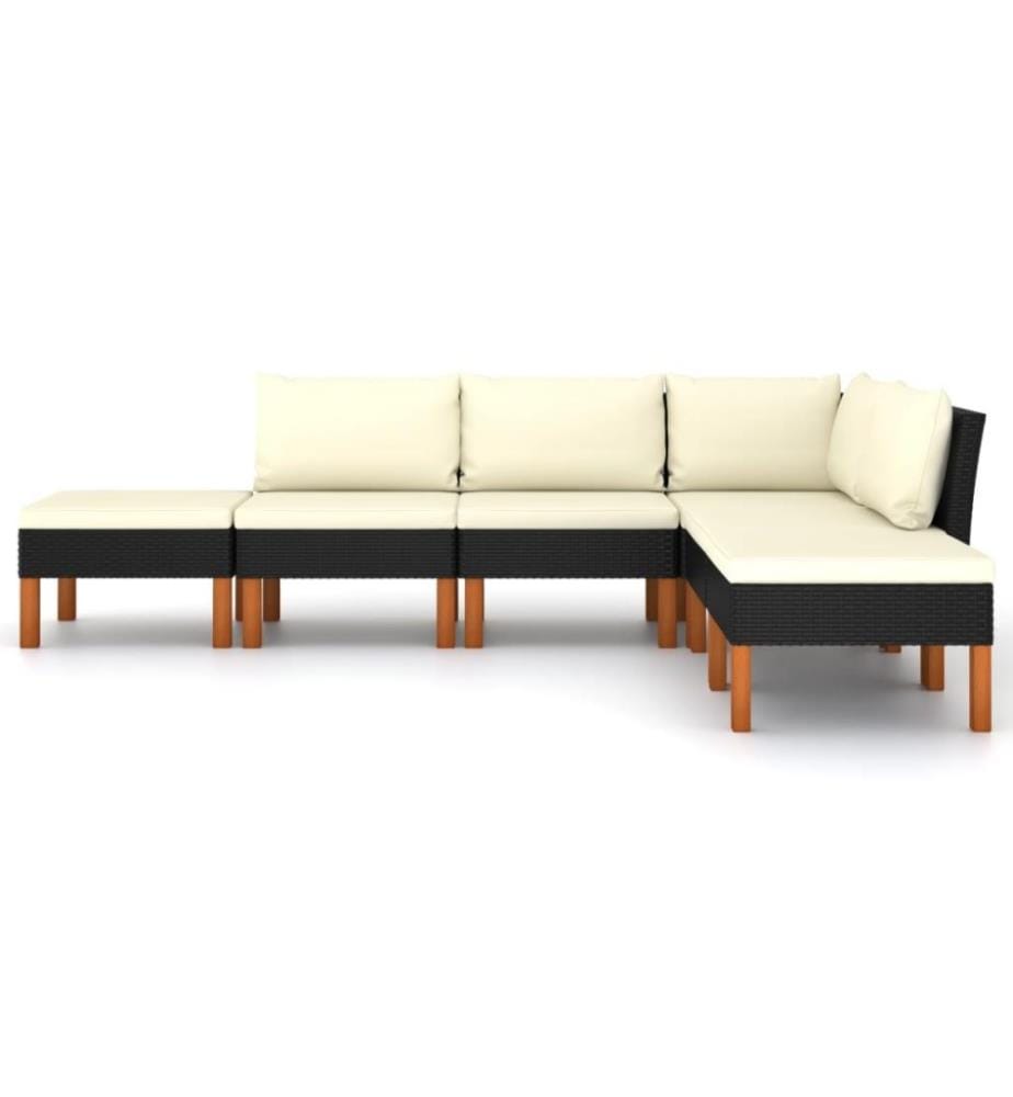 6-tlg. Garten-Lounge-Set mit Kissen Poly Rattan Schwarz