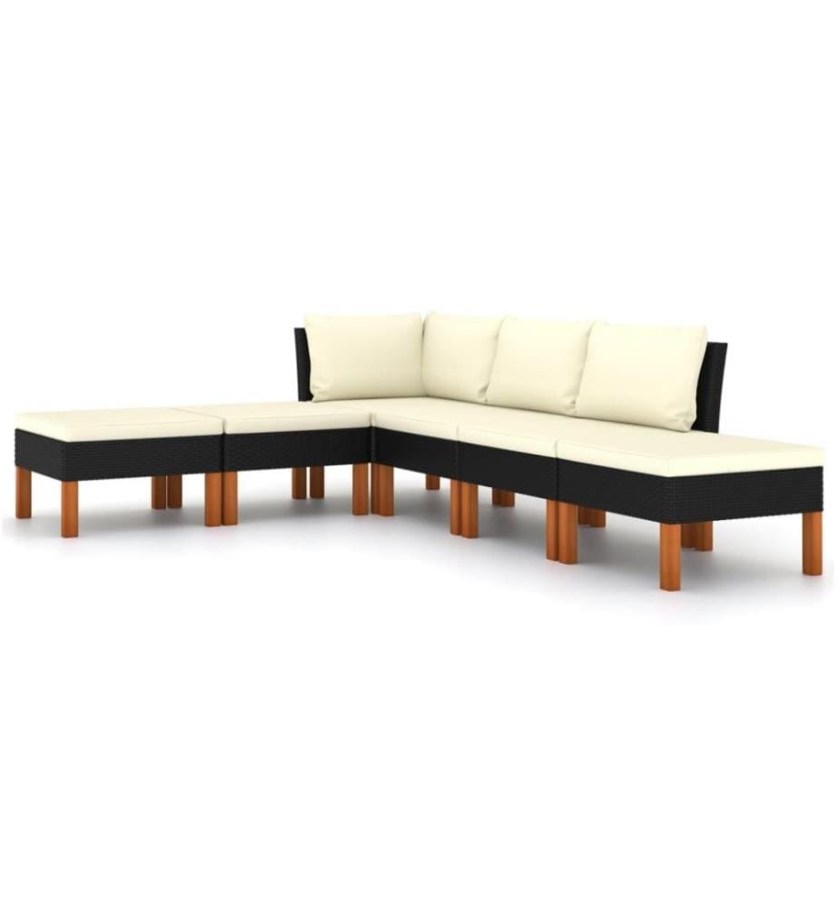 6-tlg. Garten-Lounge-Set mit Kissen Poly Rattan Schwarz