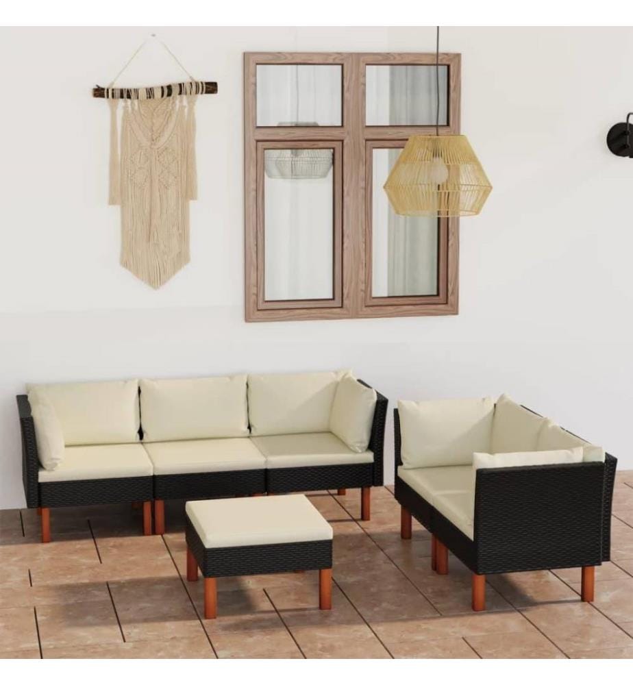 6-tlg. Garten-Lounge-Set mit Kissen Poly Rattan Schwarz