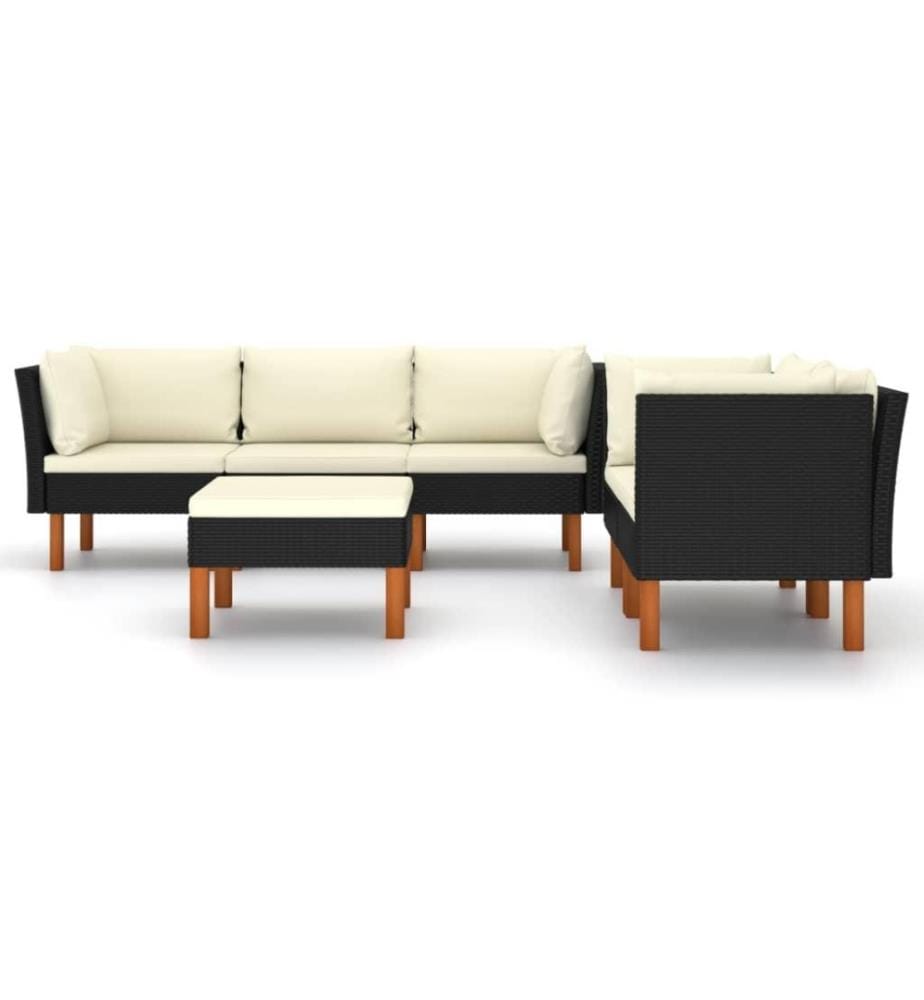 6-tlg. Garten-Lounge-Set mit Kissen Poly Rattan Schwarz