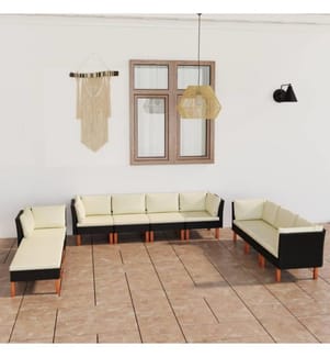 10-tlg. Garten-Lounge-Set mit Kissen Poly Rattan Schwarz
