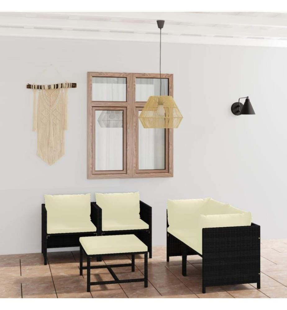 5-tlg. Garten-Lounge-Set mit Kissen Poly Rattan Schwarz