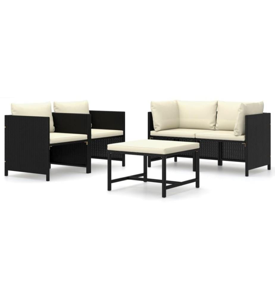5-tlg. Garten-Lounge-Set mit Kissen Poly Rattan Schwarz