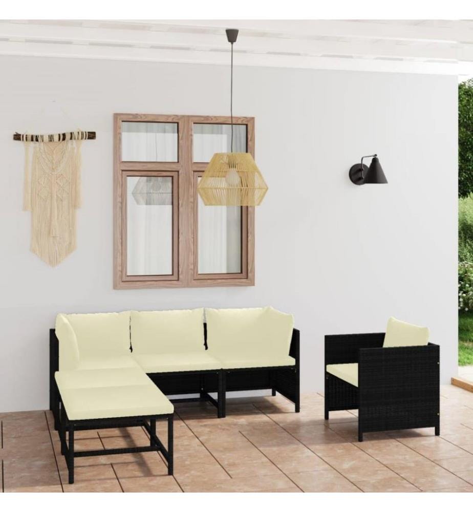 6-tlg. Garten-Lounge-Set mit Kissen Poly Rattan Schwarz