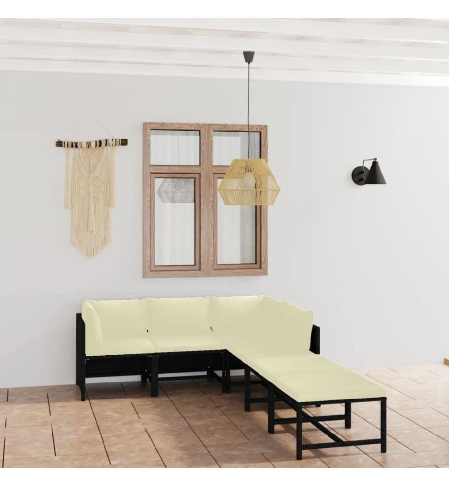 6-tlg. Garten-Lounge-Set mit Kissen Poly Rattan Schwarz