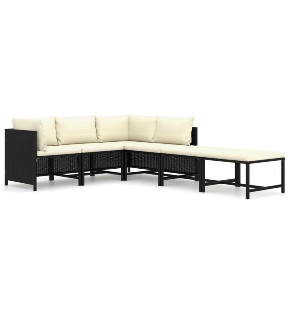 6-tlg. Garten-Lounge-Set mit Kissen Poly Rattan Schwarz