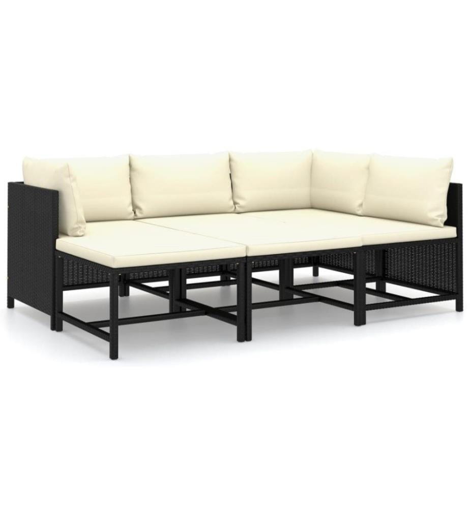 6-tlg. Garten-Lounge-Set mit Kissen Poly Rattan Schwarz