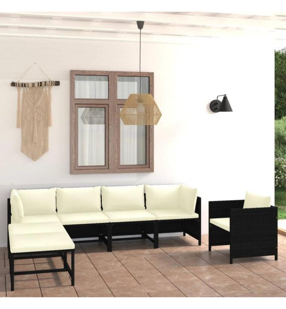 7-tlg. Garten-Lounge-Set mit Kissen Poly Rattan Schwarz