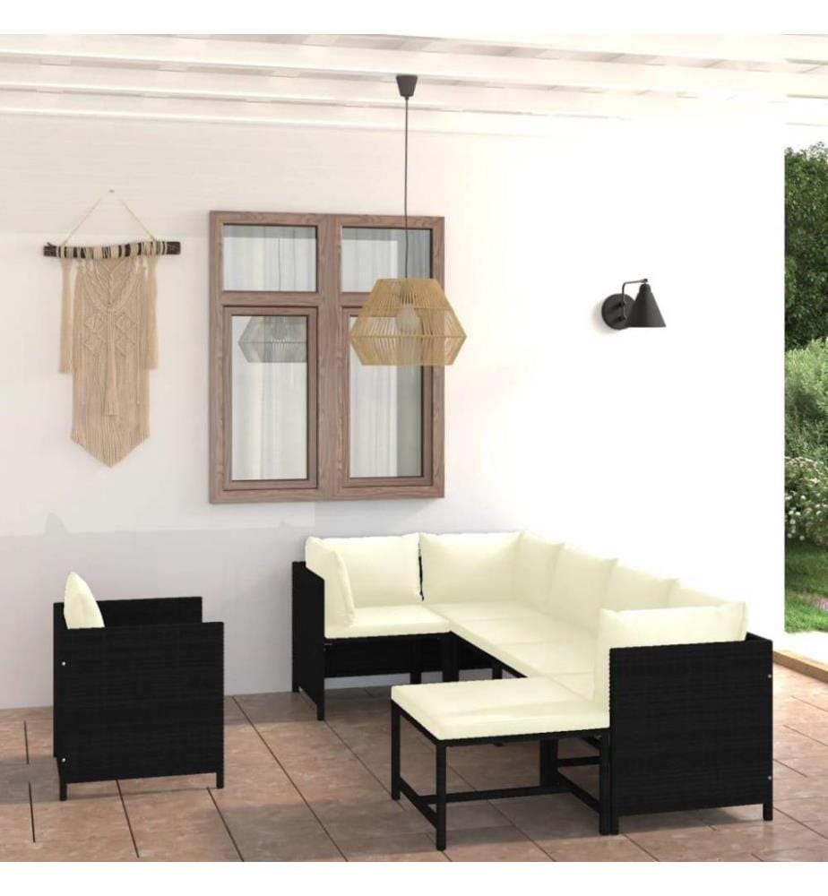 7-tlg. Garten-Lounge-Set mit Kissen Poly Rattan Schwarz