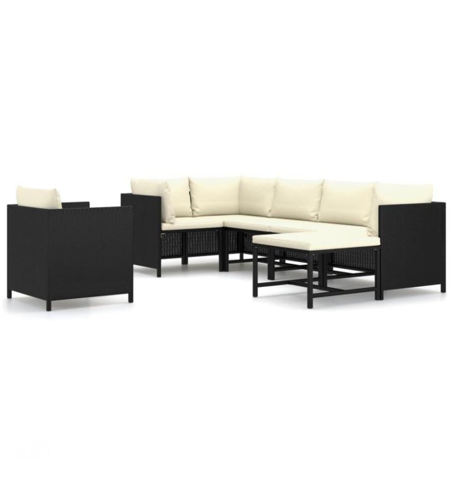 7-tlg. Garten-Lounge-Set mit Kissen Poly Rattan Schwarz