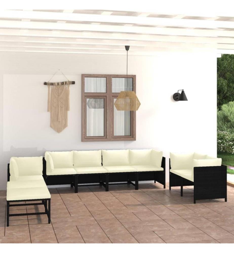 Salon de jardin 10 pcs avec coussins Résine tressée Noir