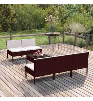 6-tlg. Garten-Lounge-Set mit Auflagen Poly Rattan Braun