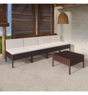 5-tlg. Garten-Lounge-Set mit Auflagen Poly Rattan Braun