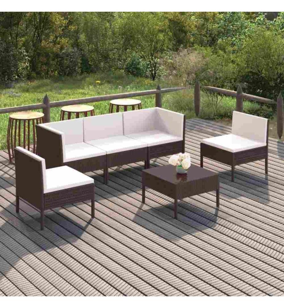 6-tlg. Garten-Lounge-Set mit Auflagen Poly Rattan Braun