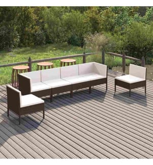 6-tlg. Garten-Lounge-Set mit Auflagen Poly Rattan Braun