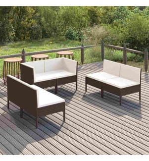 6-tlg. Garten-Lounge-Set mit Auflagen Poly Rattan Braun