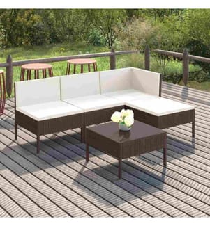 5-tlg. Garten-Lounge-Set mit Auflagen Poly Rattan Braun