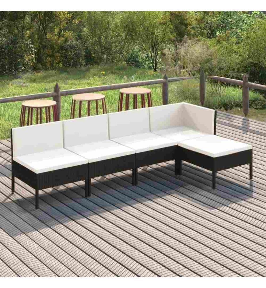 Salon de jardin 5 pcs avec coussins Résine tressée Noir