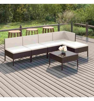 6-tlg. Garten-Lounge-Set mit Auflagen Poly Rattan Braun