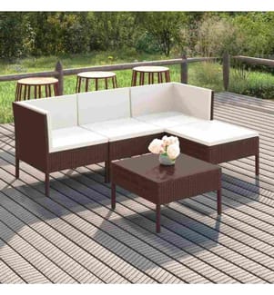 5-tlg. Garten-Lounge-Set mit Auflagen Poly Rattan Braun