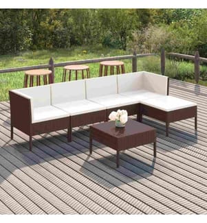 6-tlg. Garten-Lounge-Set mit Auflagen Poly Rattan Braun