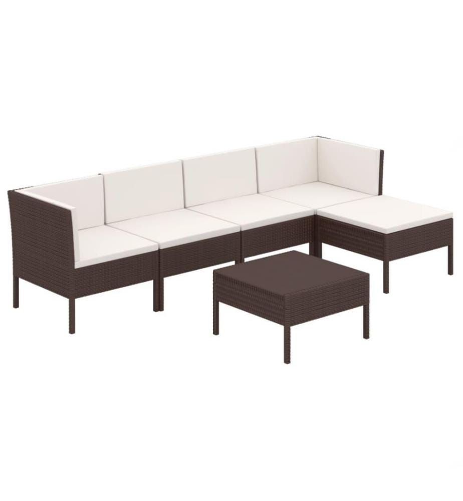 Salon de jardin 6 pcs avec coussins Résine tressée Marron