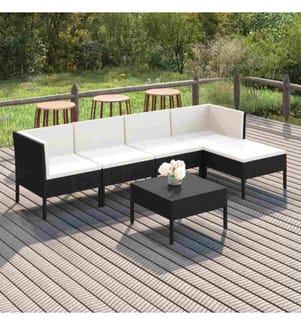 6-tlg. Garten-Lounge-Set mit Auflagen Poly Rattan Schwarz