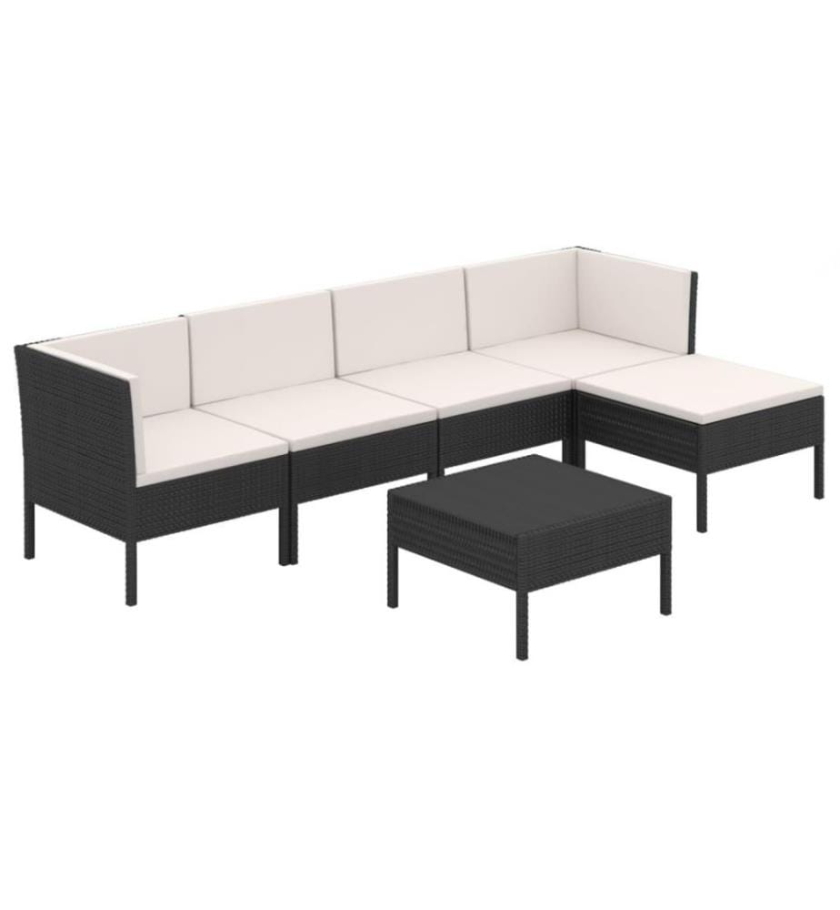 6-tlg. Garten-Lounge-Set mit Auflagen Poly Rattan Schwarz