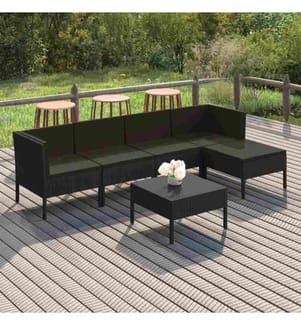 6-tlg. Garten-Lounge-Set mit Auflagen Poly Rattan Schwarz