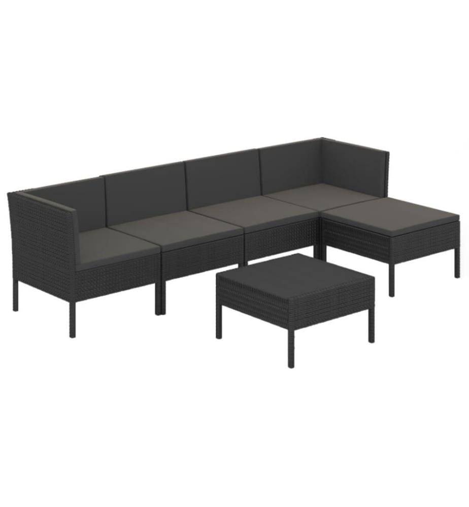 6-tlg. Garten-Lounge-Set mit Auflagen Poly Rattan Schwarz