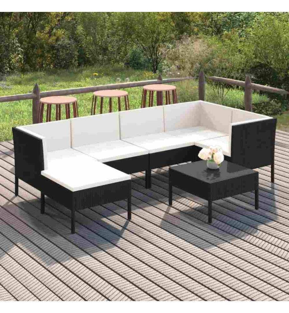 7-tlg. Garten-Lounge-Set mit Auflagen Poly Rattan Schwarz