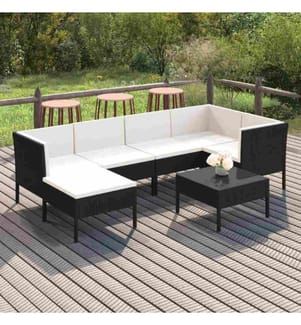 7-tlg. Garten-Lounge-Set mit Auflagen Poly Rattan Schwarz