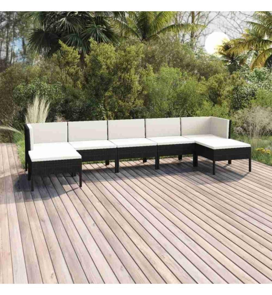 7-tlg. Garten-Lounge-Set mit Auflagen Poly Rattan Schwarz