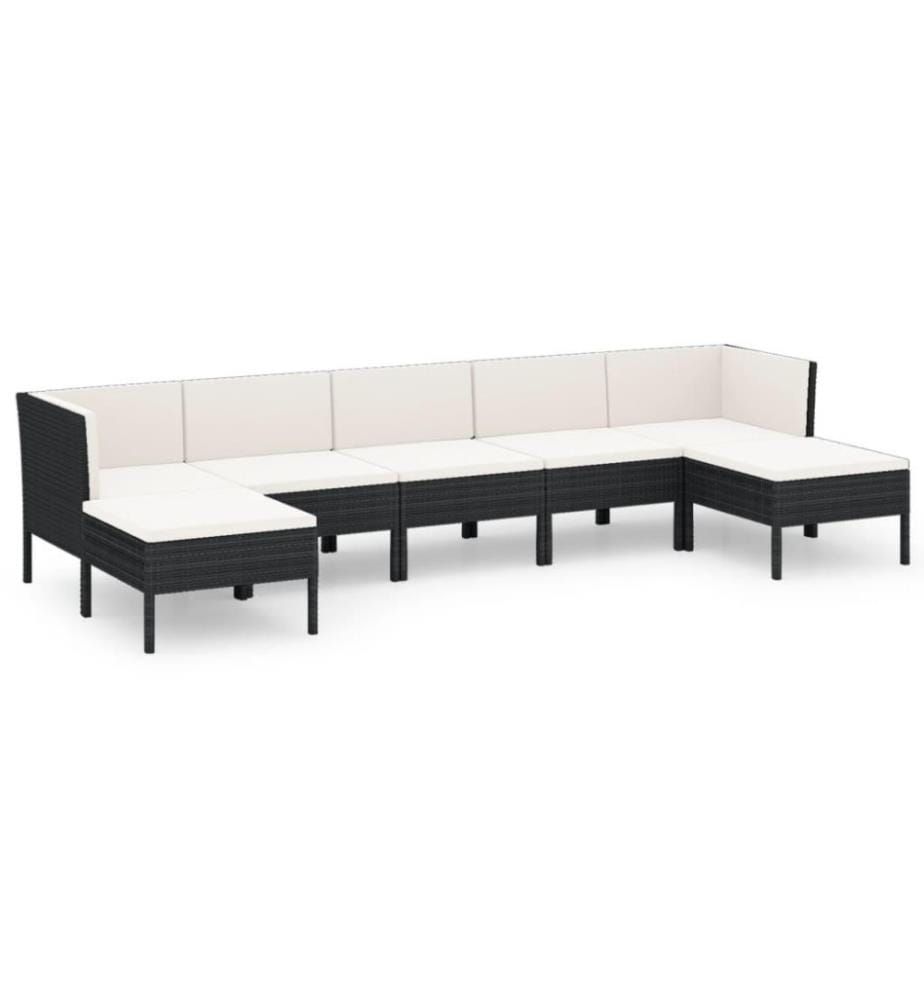 7-tlg. Garten-Lounge-Set mit Auflagen Poly Rattan Schwarz