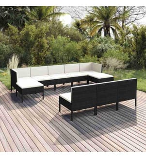 10-tlg. Garten-Lounge-Set mit Auflagen Poly Rattan Schwarz