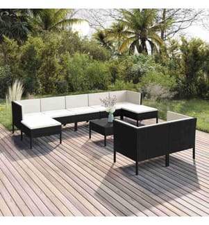 10-tlg. Garten-Lounge-Set mit Auflagen Poly Rattan Schwarz