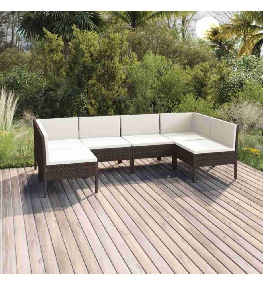 6-tlg. Garten-Lounge-Set mit Auflagen Poly Rattan Braun